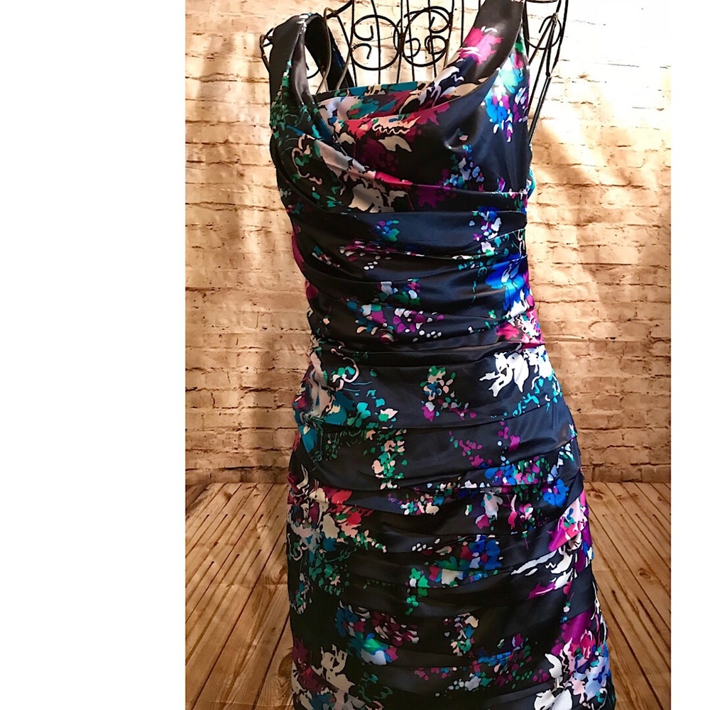 Express Ruched Satin Floral Dress